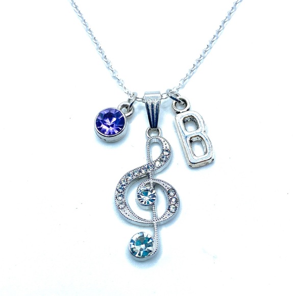 Treble Clef Music Note Necklace Rhinestone - Picture 6 of 7